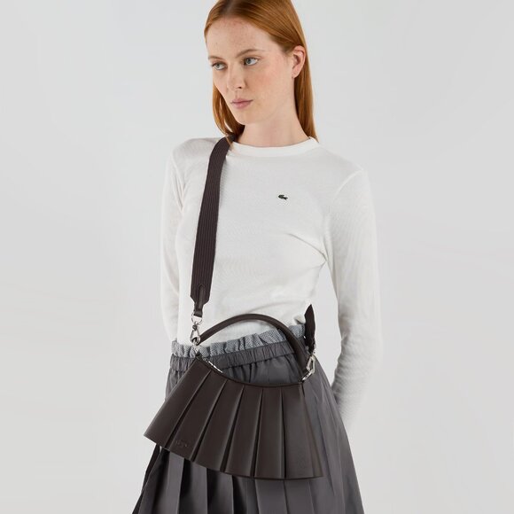 Lacoste Small "Lenglen" Pleated Leather Bag in Brown - Picture 4 of 12